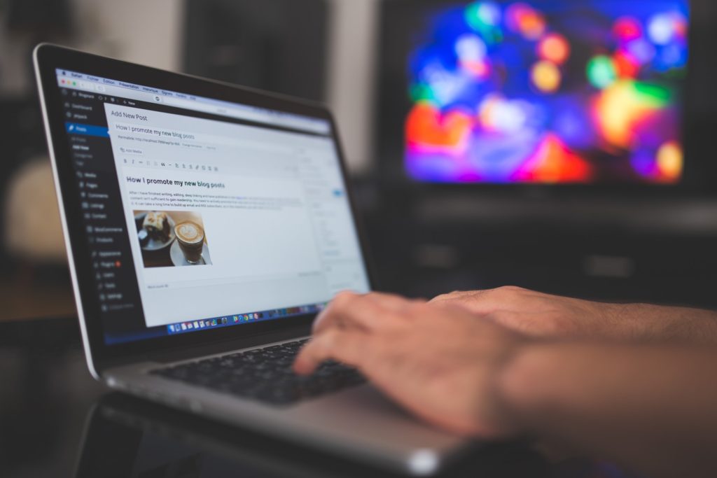 Person typing on a laptop computer.