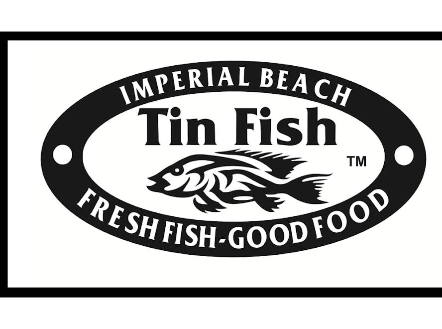 A black and white logo of tin fish.